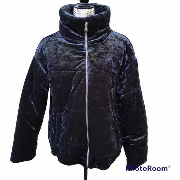 Bernardo Jackets & Blazers - BERNARDO BLUE VELVETEEN PUFFER JACKET COAT NWT